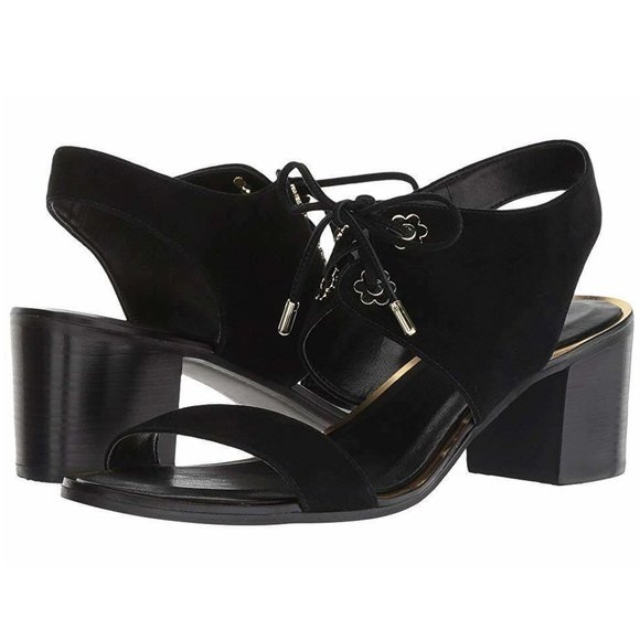 NEW MICHAEL Michael Kors Women Estela Gold Floral Mid Chunky Dress Heel Sandals - Picture 8 of 8